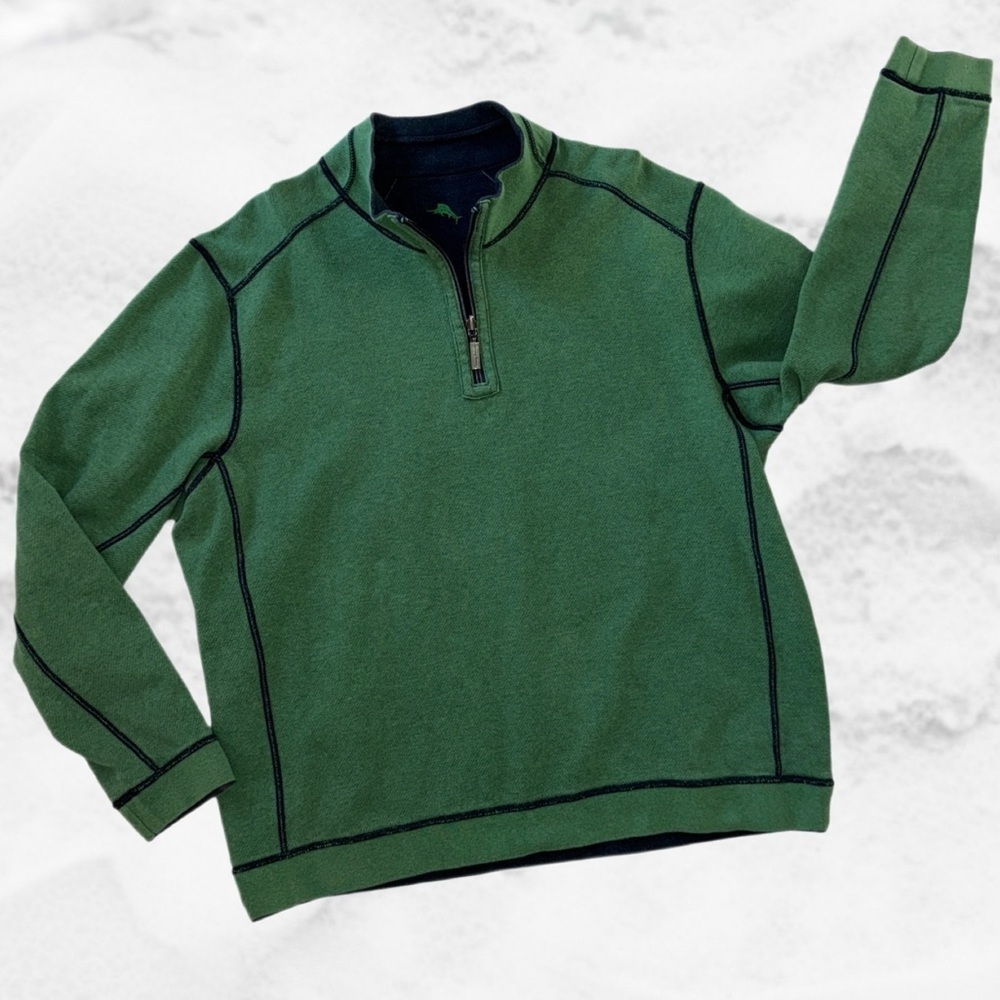 Tommy Bahama XL Green 1/4 Zip Pullover Sweatshirt Contrast Stitching - Picture 7 of 8